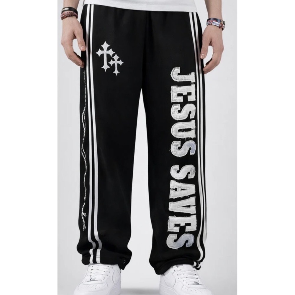Crowned Saints Jesus Saves Sweatpants Mens XL Black New Without Tags